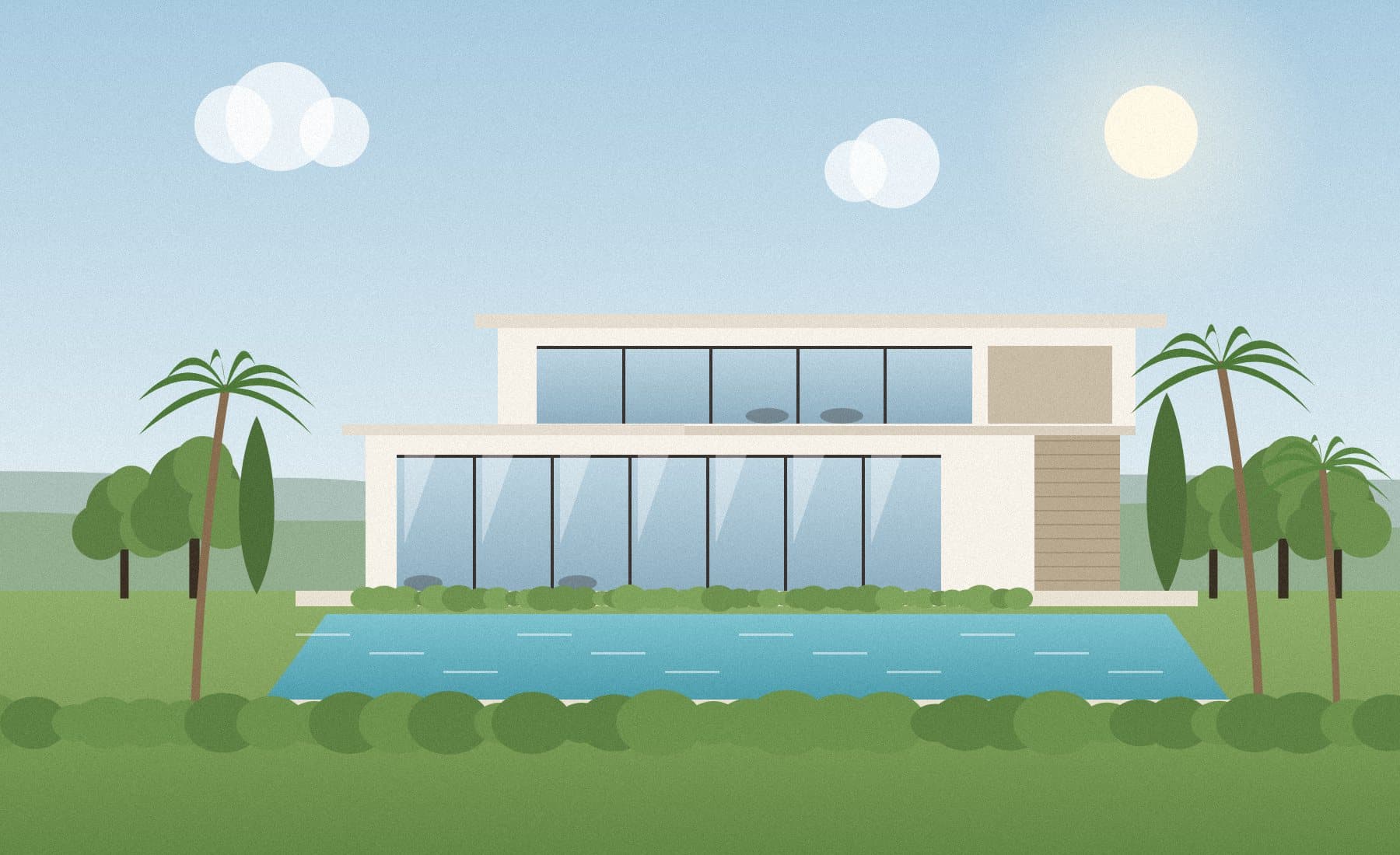 Contemporary villa with a pool on a sunny day